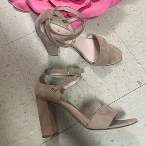 KATE SPADE NEW YORK Women's Sz 8.5M Isolde Suede Ankle‎ Strap Sandals Blush Fawn